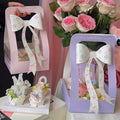 Cupcake Gift Box with Window & Bow | Flower & Dessert Packaging Box with Handle