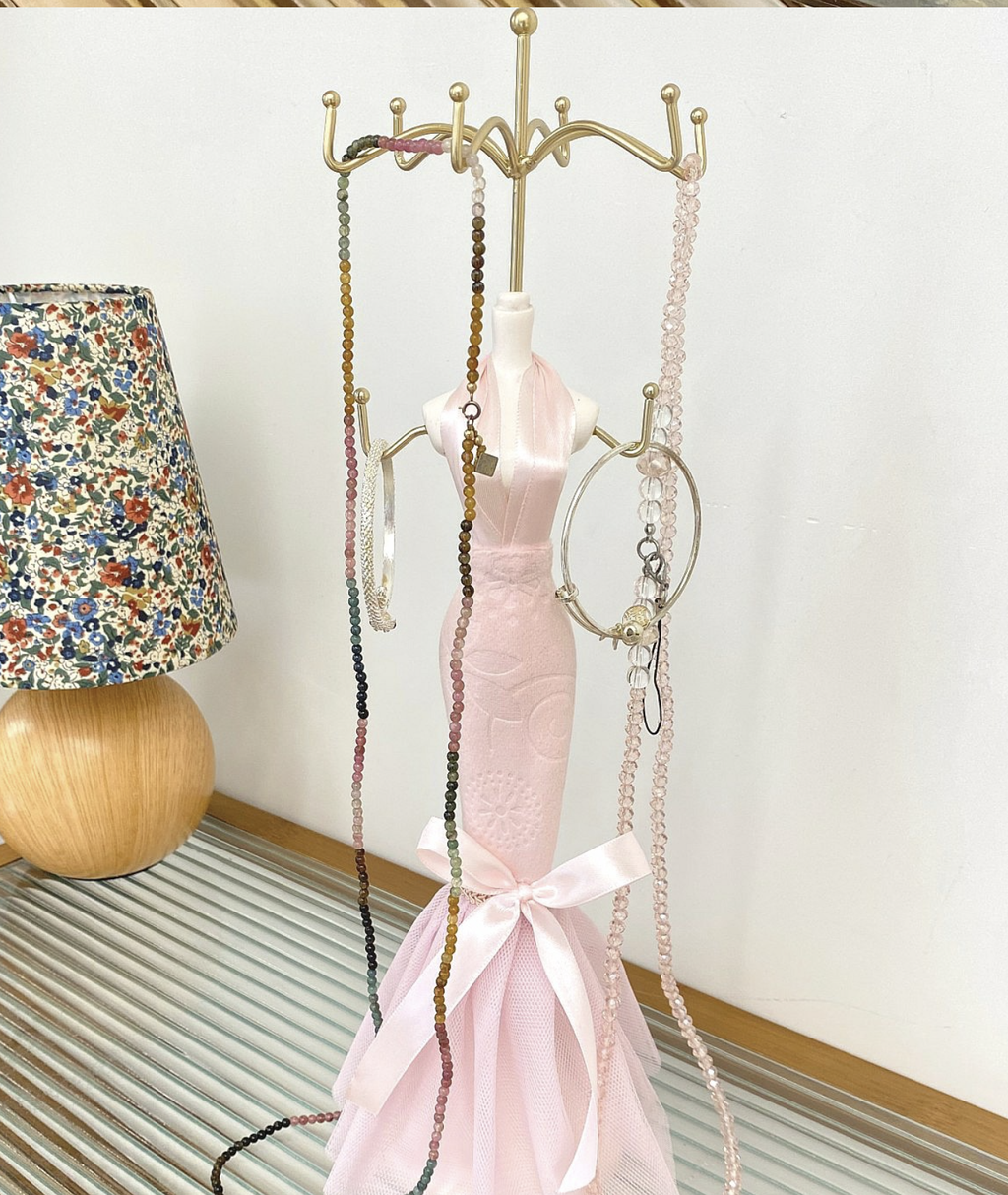 Pink Jewelry Display Organizer Set – Mannequin Stand, Ring Tray, Frame & Decorative Holders