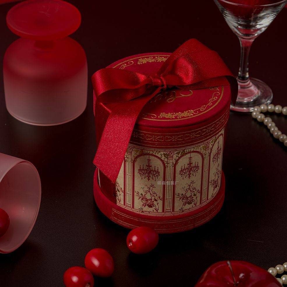 Luxury Round Gift Box with Ribbon Vintage Style Packaging for Wedding Favors and Candy