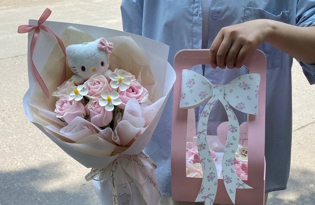Cupcake Gift Box with Window & Bow | Flower & Dessert Packaging Box with Handle