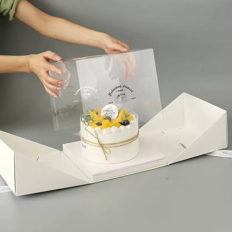 Double Door Cake Box Clear Window Bakery Packaging Box with Ribbon for 4 6 8 Inch Cakes