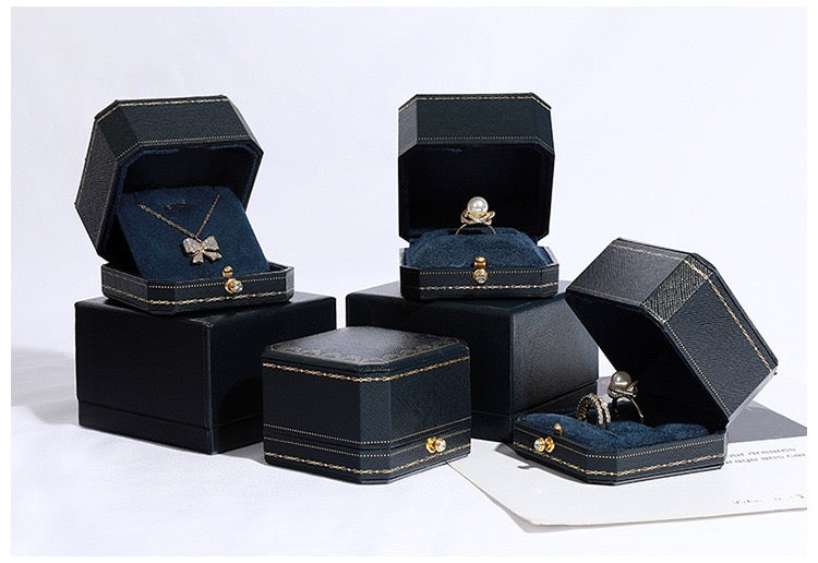 Luxury PU Leather Jewelry Box with Free Logo | Ring, Earring & Pendant Gift Box with Outer Sleeve