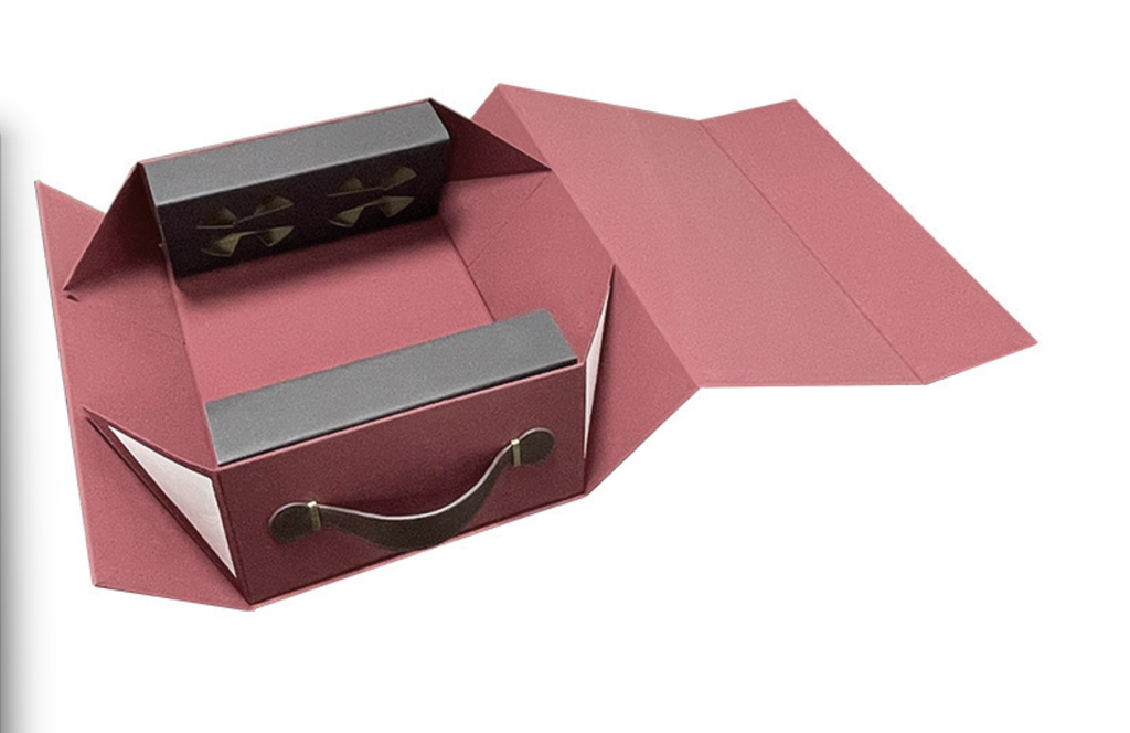 One-Piece Foldable Double Wine Box with Handle – Flat Pack Gift Packaging for 2 Bottles