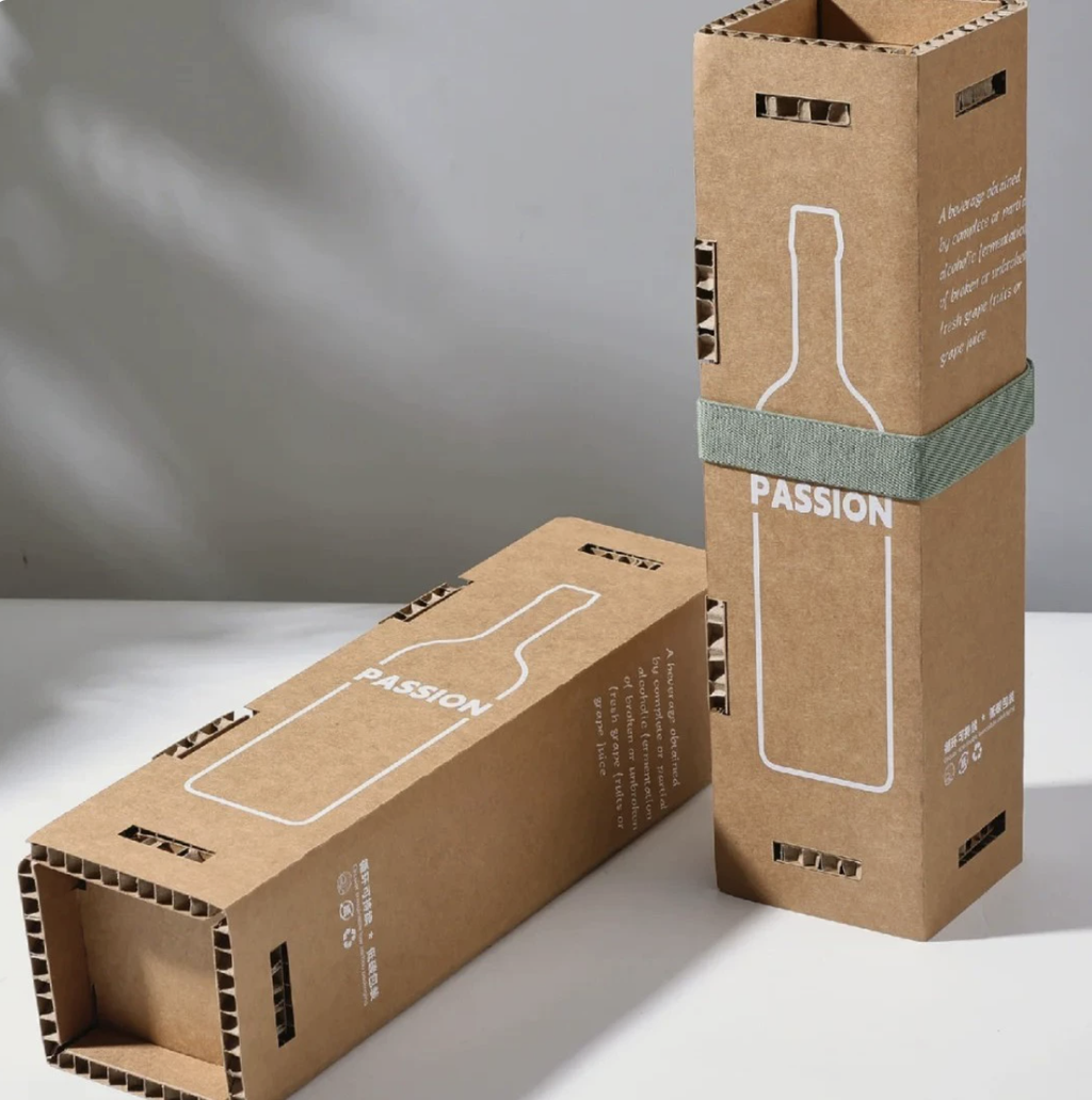 One-Piece Honeycomb Paper Wine Shipping Box – Eco-Friendly 750ml Bottle Packaging (DDP Price, Free Logo & Strap Included)