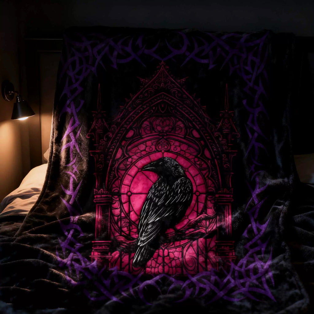 The Midnight Raven Throw Sacred Rune Circle Blanket