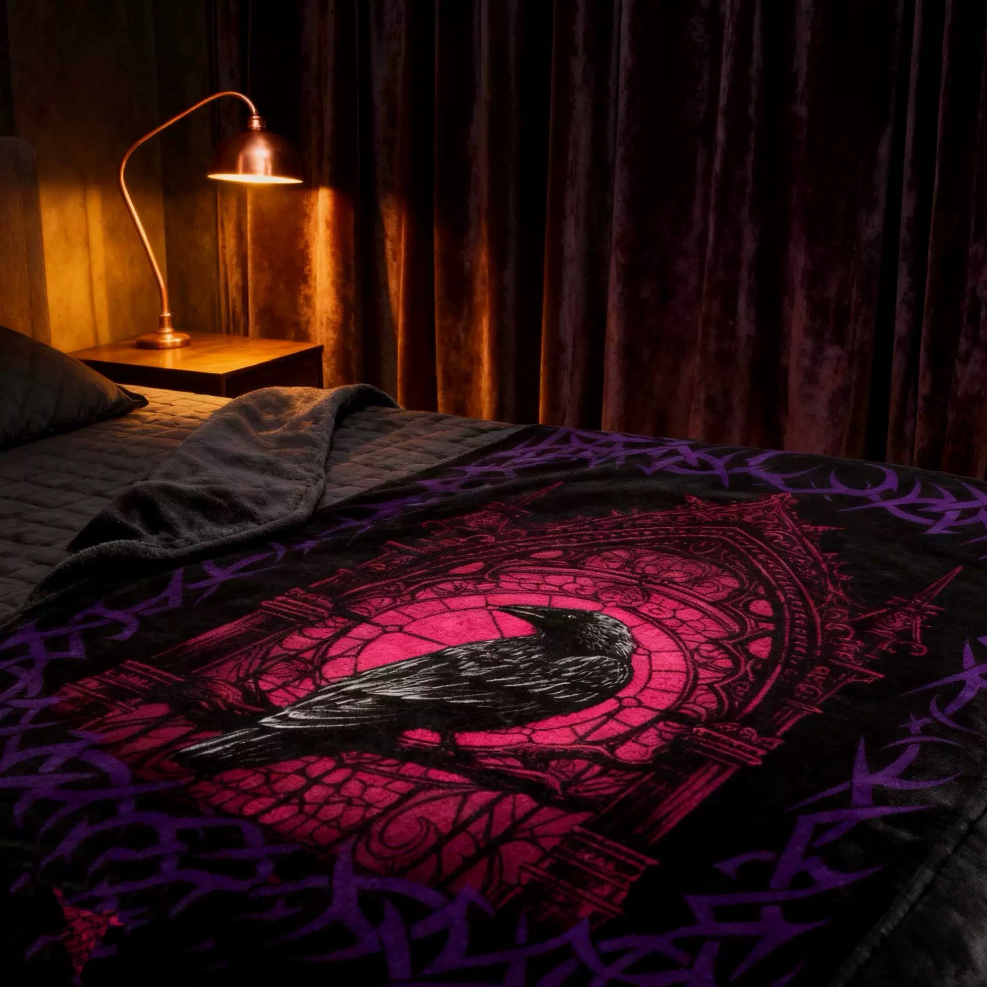 The Midnight Raven Throw Sacred Rune Circle Blanket