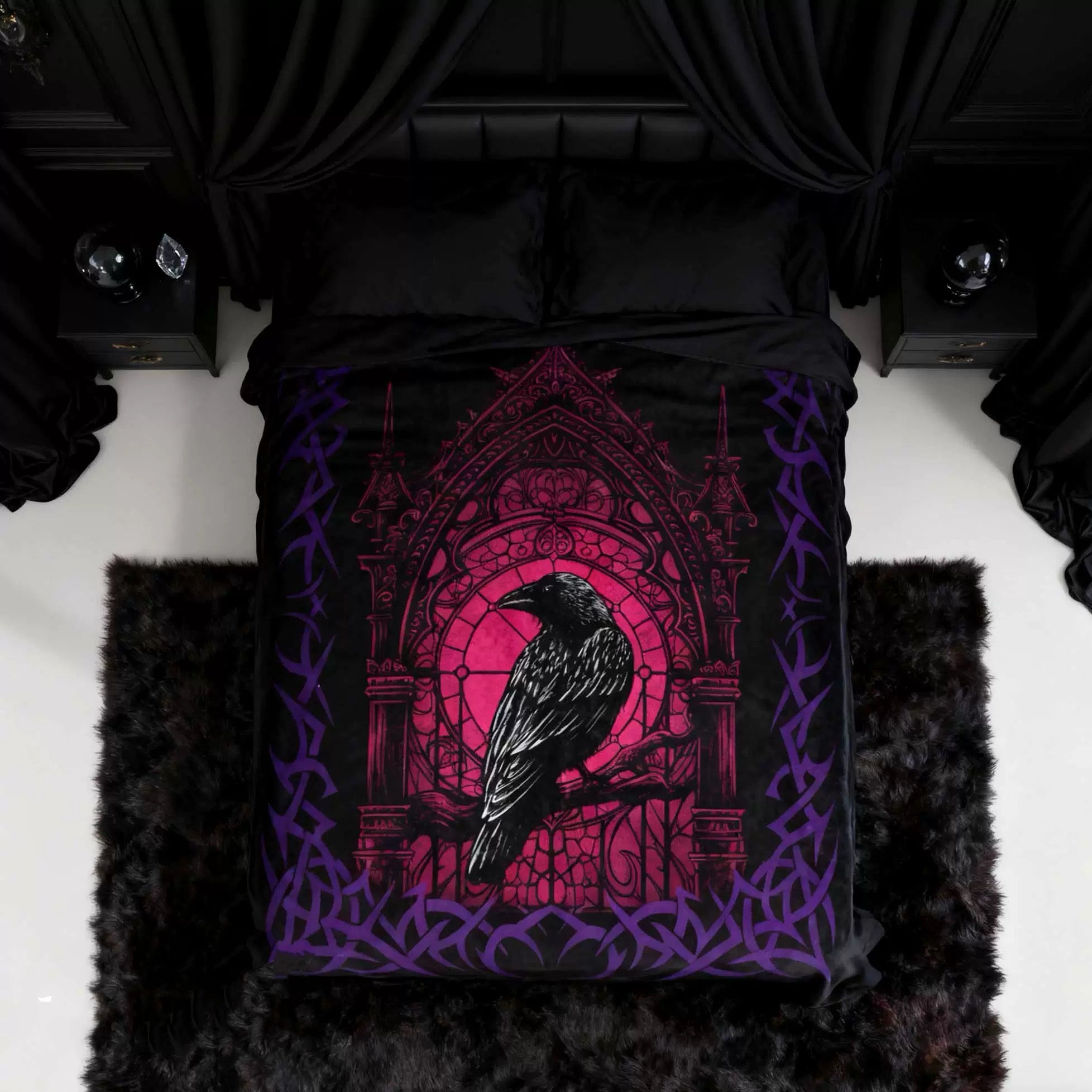 The Midnight Raven Throw Sacred Rune Circle Blanket