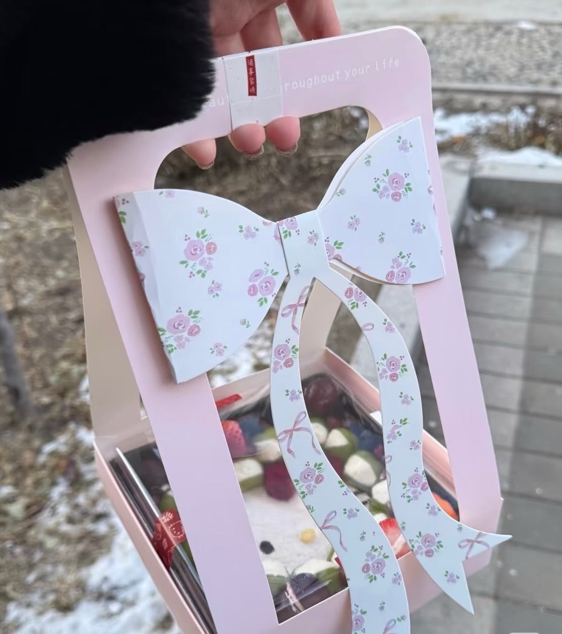Cupcake Gift Box with Window & Bow | Flower & Dessert Packaging Box with Handle