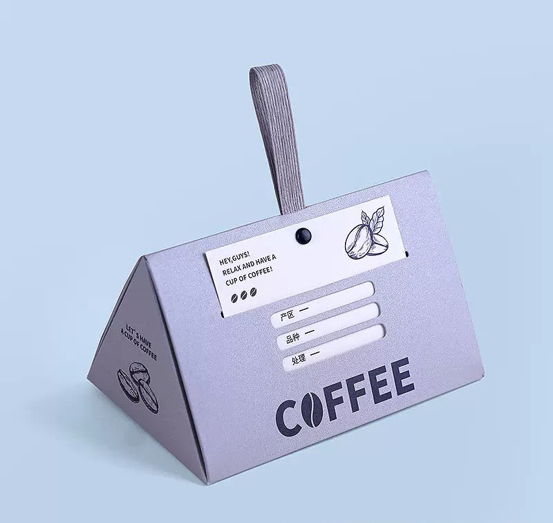 Custom Coffee Packaging Box with Insert Card | Kraft Paper Triangle Display Box for Branding