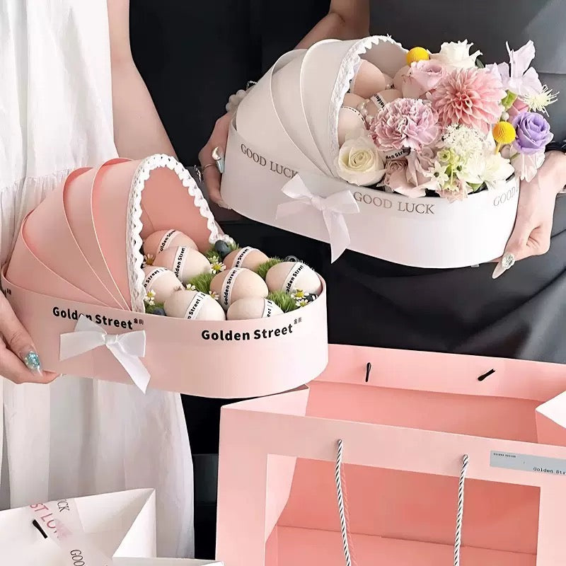 Round Flower Gift Box with Lid | Luxury Floral Hat Box with Free Carry Bag