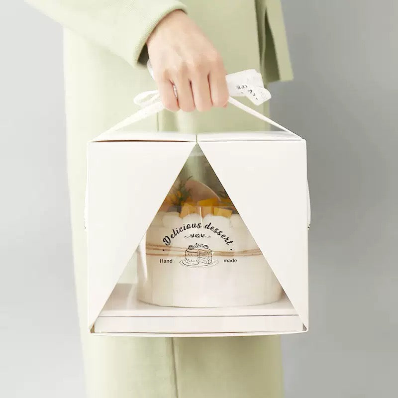 Double Door Cake Box Clear Window Bakery Packaging Box with Ribbon for 4 6 8 Inch Cakes