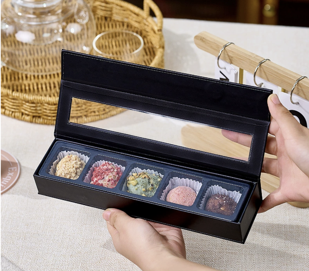 Luxury Chocolate Gift Box with Window | Rigid Packaging Box for Chocolates & Desserts (24×6.2×3.5cm, 5 Colors)