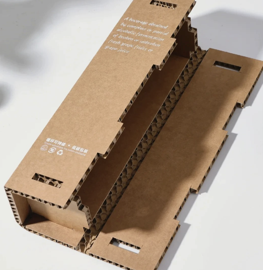 One-Piece Honeycomb Paper Wine Shipping Box – Eco-Friendly 750ml Bottle Packaging (DDP Price, Free Logo & Strap Included)
