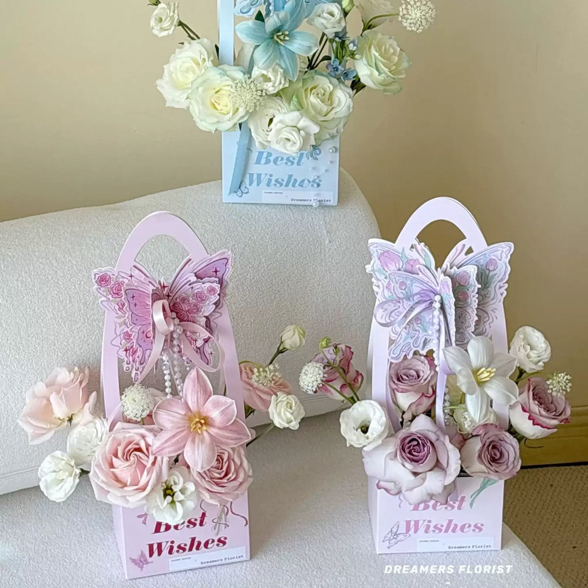 Butterfly Flower Gift Basket Box with Handle | Creative Floral Packaging Box for Bouquet & Gifts