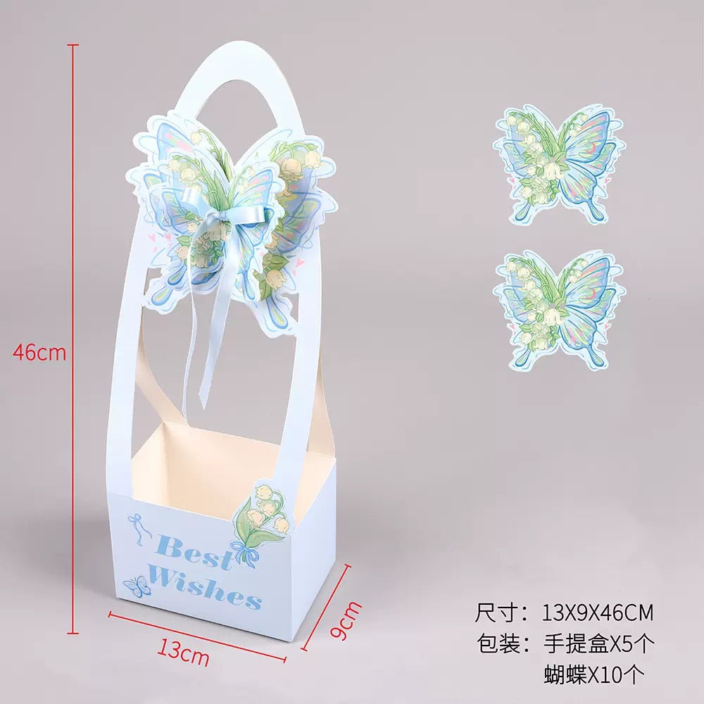 Butterfly Flower Gift Basket Box with Handle | Creative Floral Packaging Box for Bouquet & Gifts