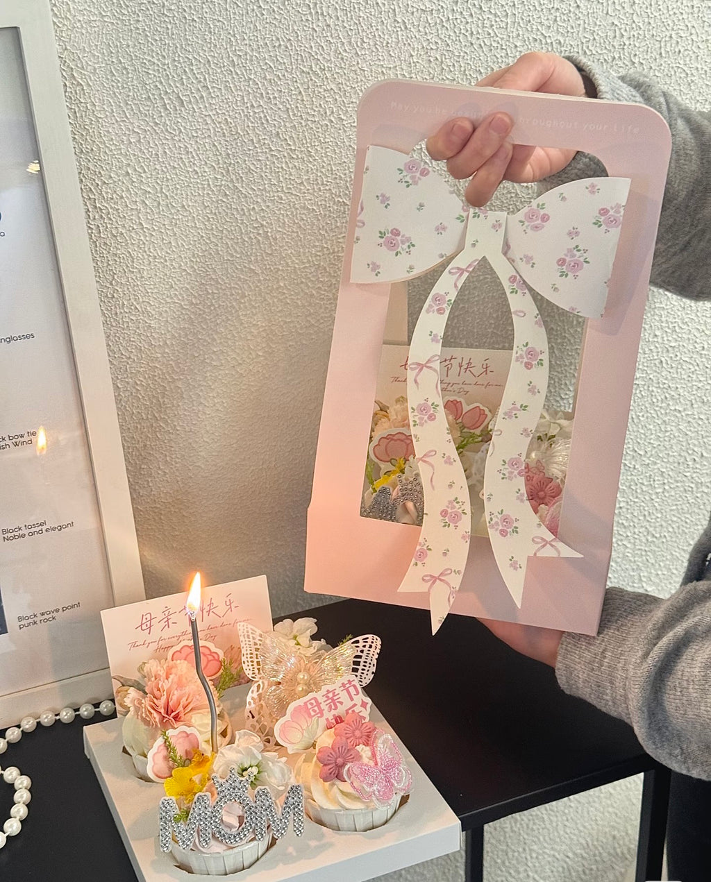 Cupcake Gift Box with Window & Bow | Flower & Dessert Packaging Box with Handle