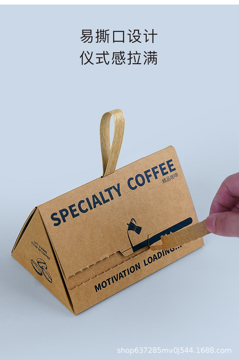 Custom Coffee Packaging Box with Insert Card | Kraft Paper Triangle Display Box for Branding