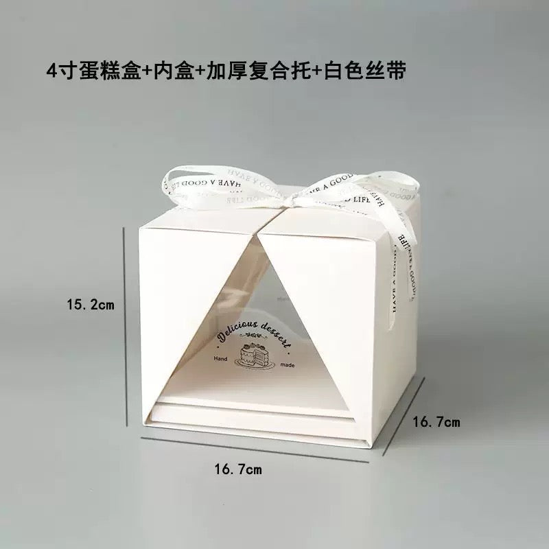 Double Door Cake Box Clear Window Bakery Packaging Box with Ribbon for 4 6 8 Inch Cakes