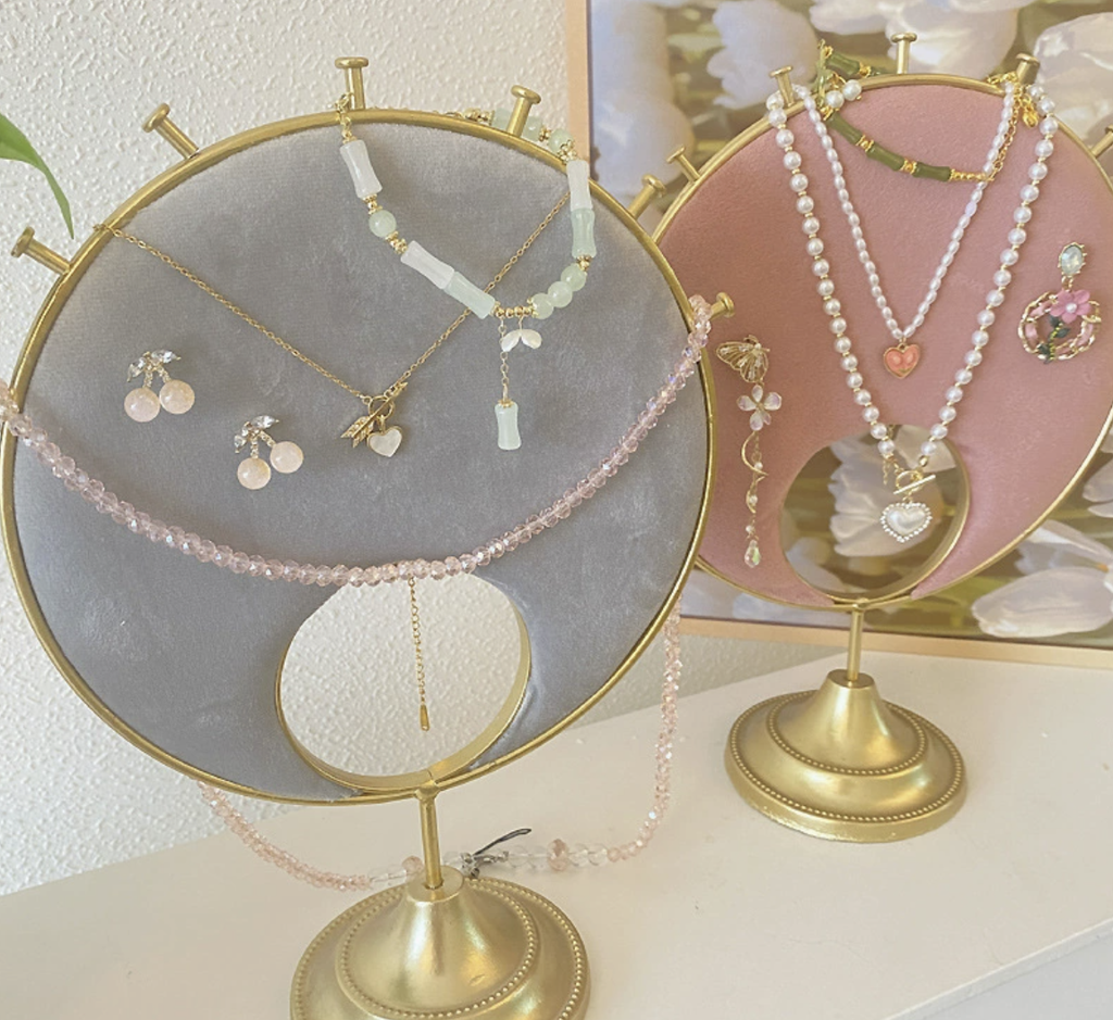 Pink Velvet Jewelry Display Set – Necklace Bust, Bracelet Stand & Multi-Function Organizer