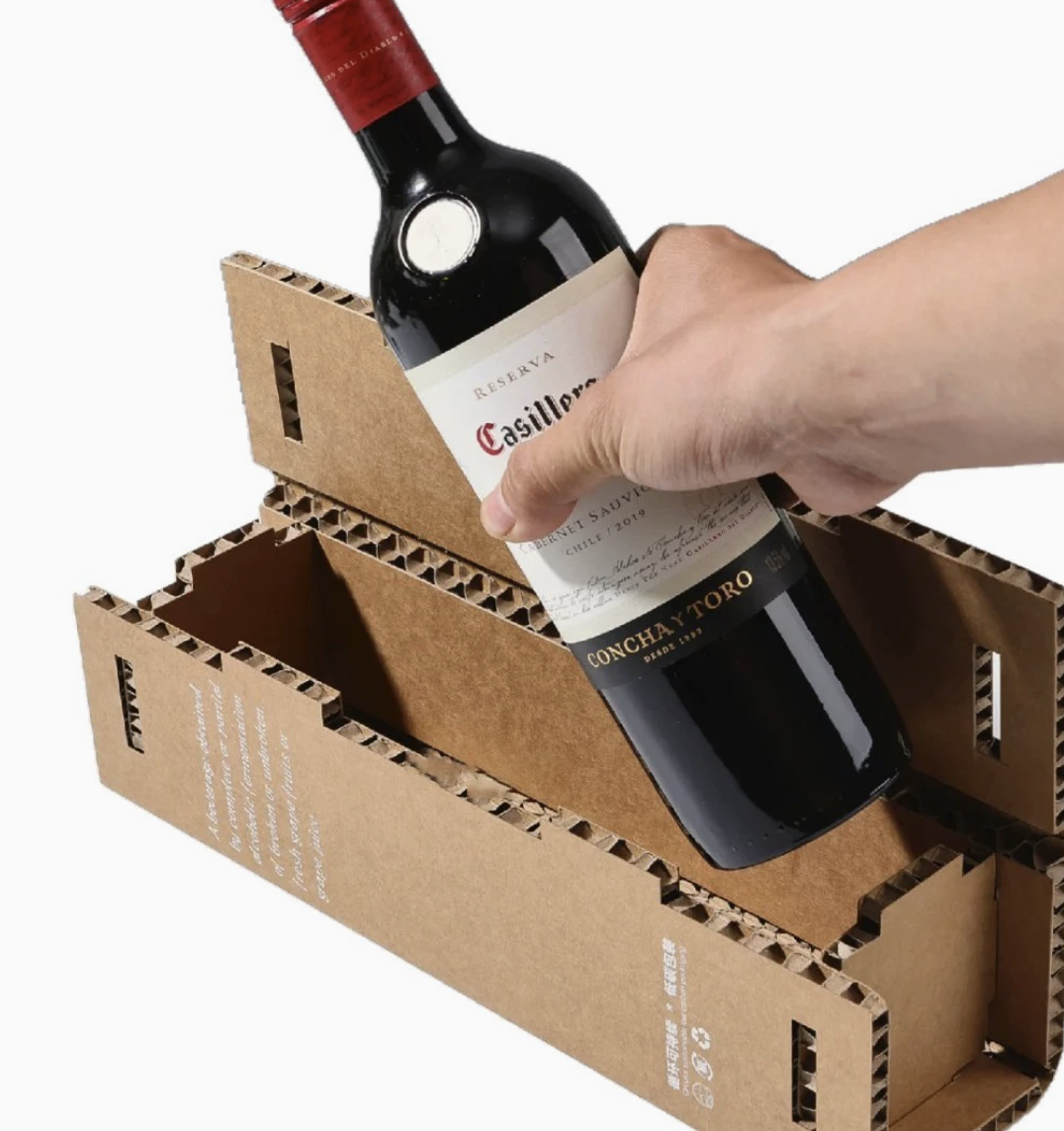 One-Piece Honeycomb Paper Wine Shipping Box – Eco-Friendly 750ml Bottle Packaging (DDP Price, Free Logo & Strap Included)
