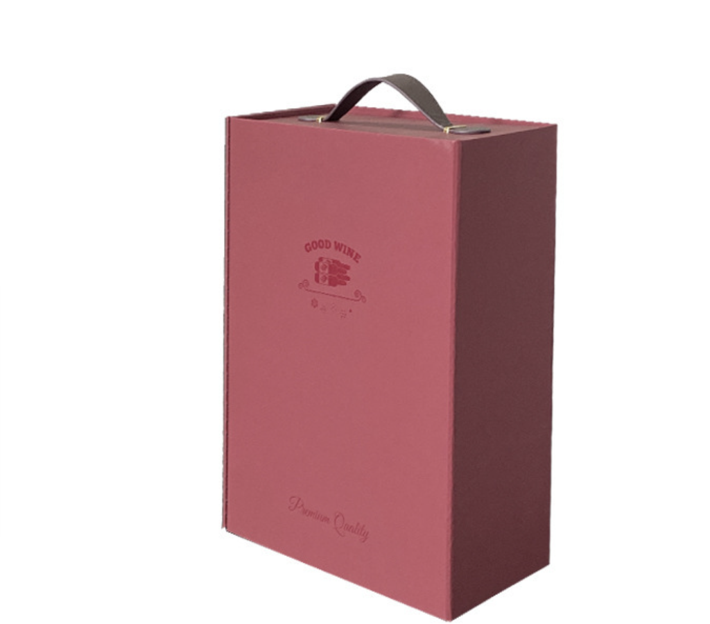 One-Piece Foldable Double Wine Box with Handle – Flat Pack Gift Packaging for 2 Bottles