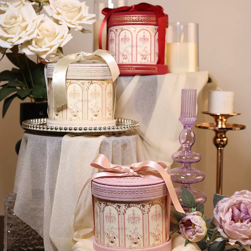 Luxury Round Gift Box with Ribbon Vintage Style Packaging for Wedding Favors and Candy