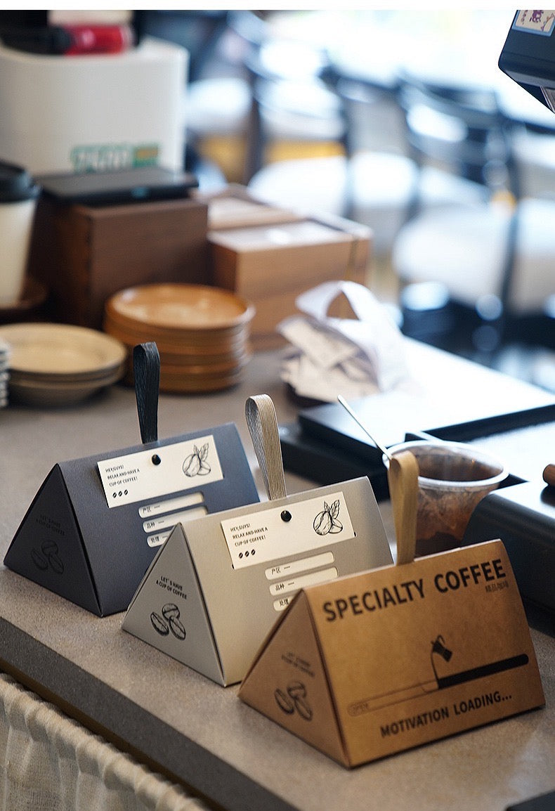 Custom Coffee Packaging Box with Insert Card | Kraft Paper Triangle Display Box for Branding
