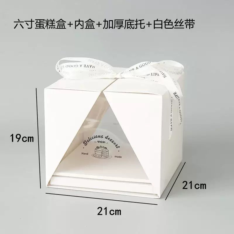 Double Door Cake Box Clear Window Bakery Packaging Box with Ribbon for 4 6 8 Inch Cakes