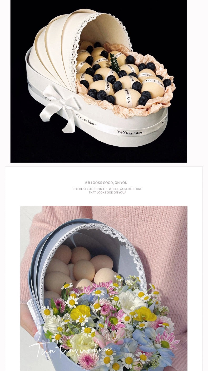 Round Flower Gift Box with Lid | Luxury Floral Hat Box with Free Carry Bag