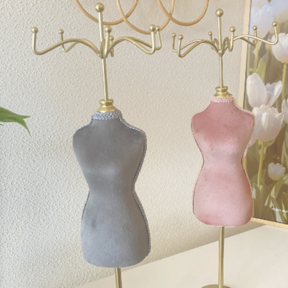 Pink Velvet Jewelry Display Set – Necklace Bust, Bracelet Stand & Multi-Function Organizer