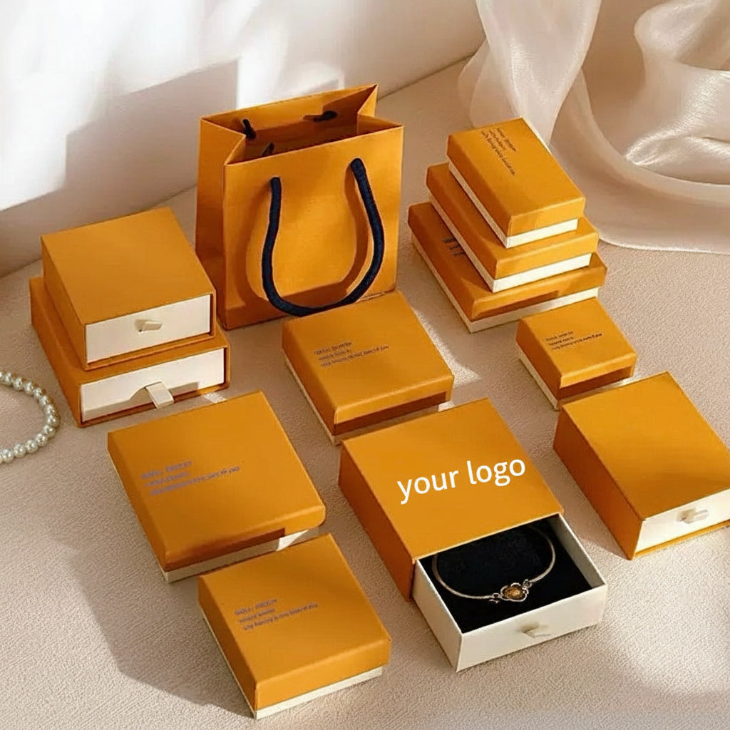 Custom Hinged Lid Jewelry Box Orange Premium Gift Box Packaging with Logo MOQ 500