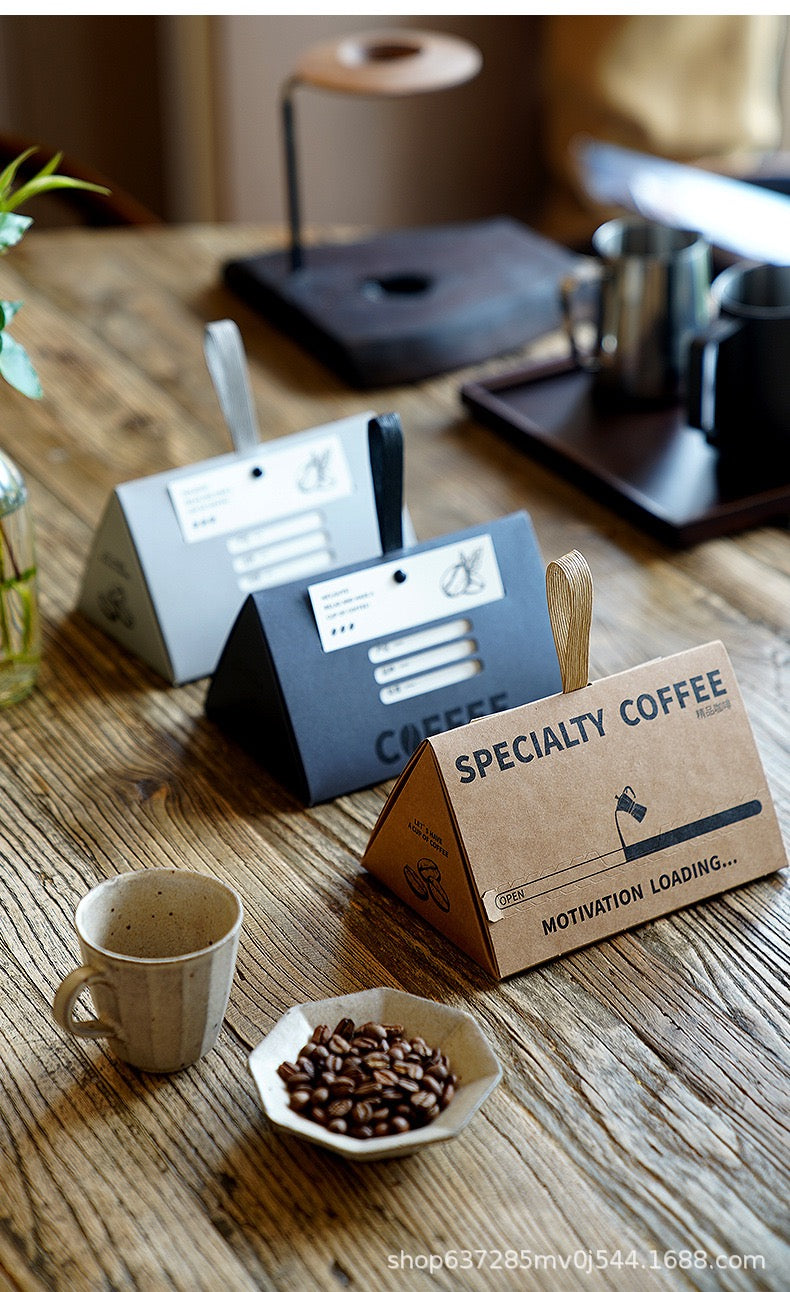 Custom Coffee Packaging Box with Insert Card | Kraft Paper Triangle Display Box for Branding