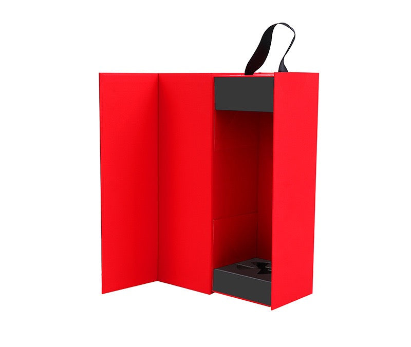 Foldable Wine Bottle Box with Handle Flat Pack Packaging Custom Logo Gift Box MOQ 300