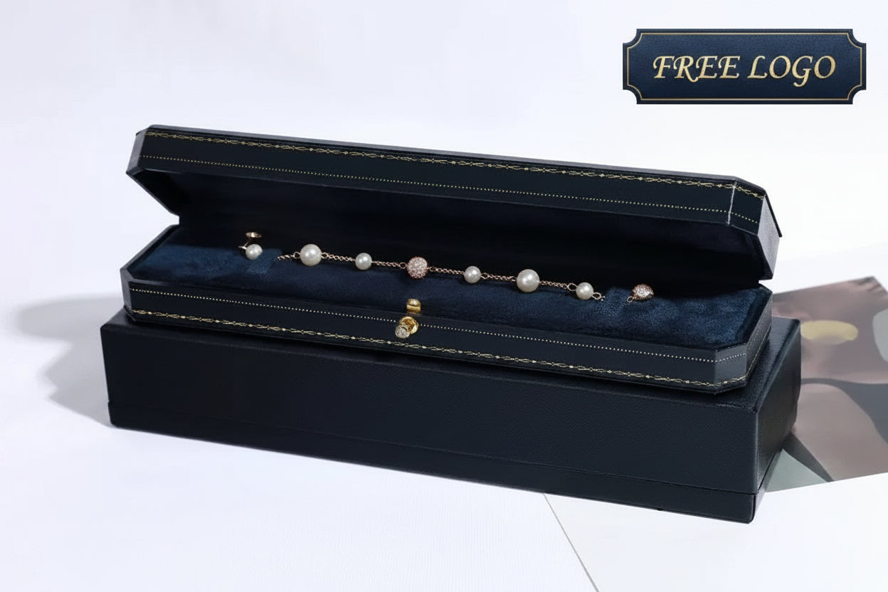Luxury PU Leather Chain Jewelry Box with Free Logo | Bracelet & Necklace Gift Box with Outer Sleeve