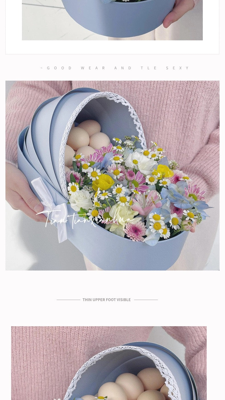 Round Flower Gift Box with Lid | Luxury Floral Hat Box with Free Carry Bag