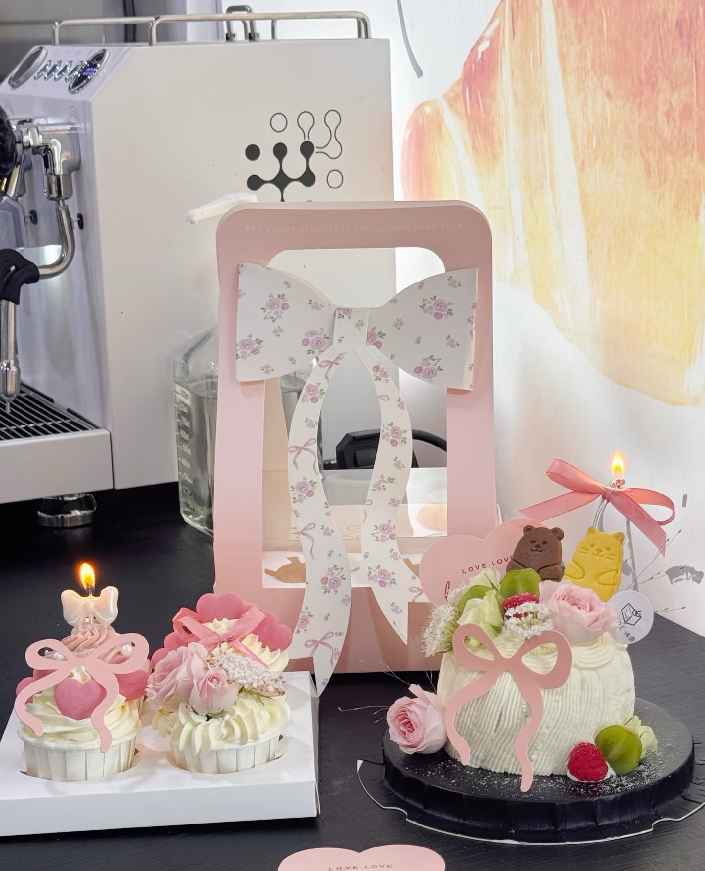 Cupcake Gift Box with Window & Bow | Flower & Dessert Packaging Box with Handle