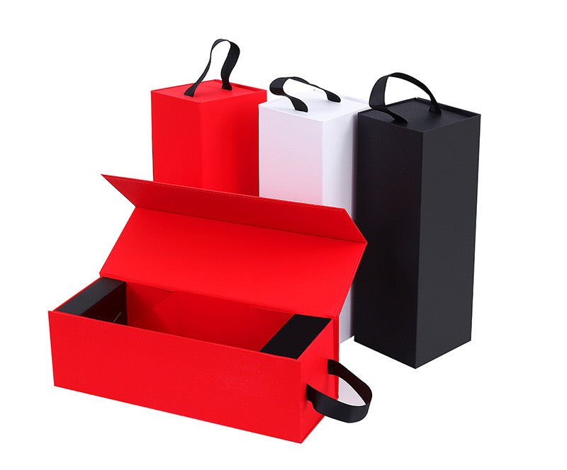Foldable Wine Bottle Box with Handle Flat Pack Packaging Custom Logo Gift Box MOQ 300