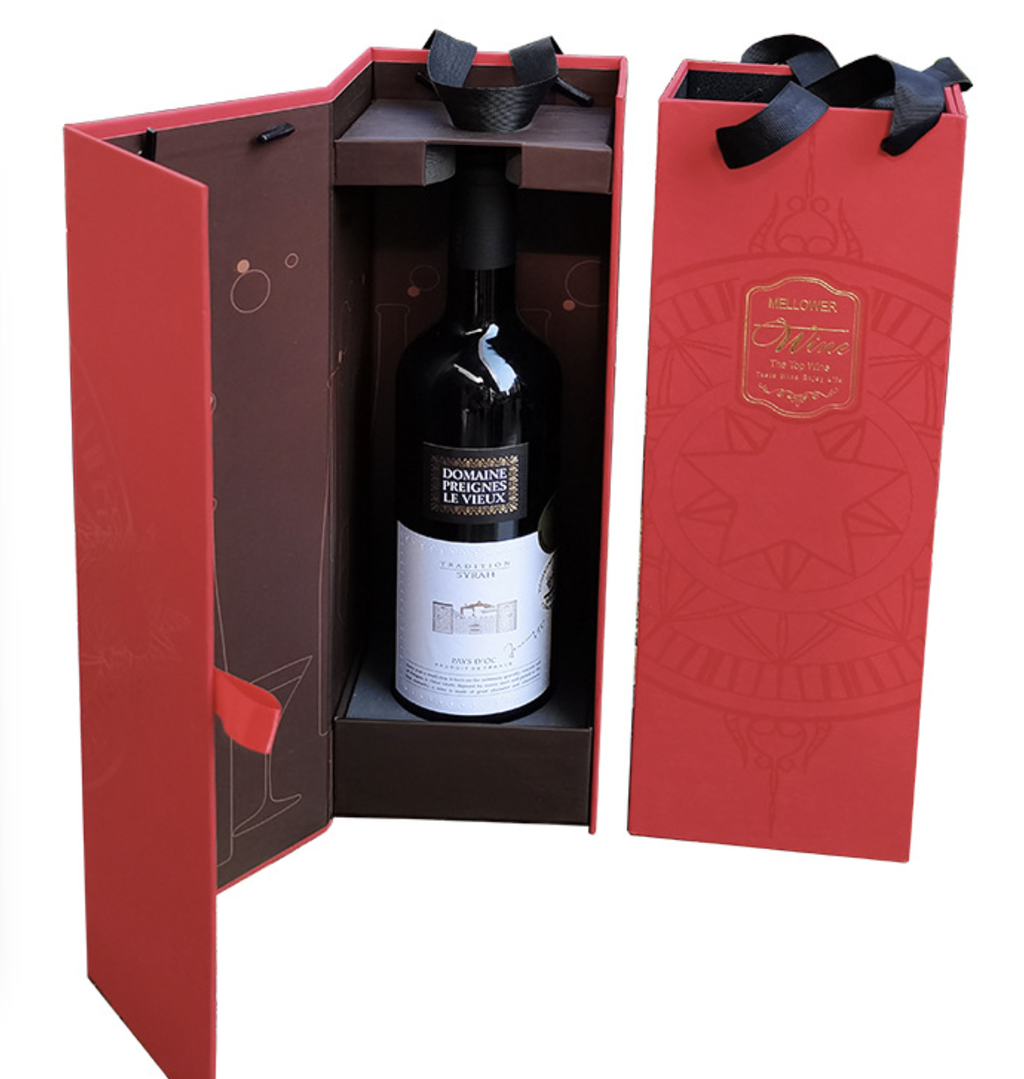 Luxury Rigid Wine Gift Box with Handle – 750ml Bottle Packaging, Custom Logo Available
