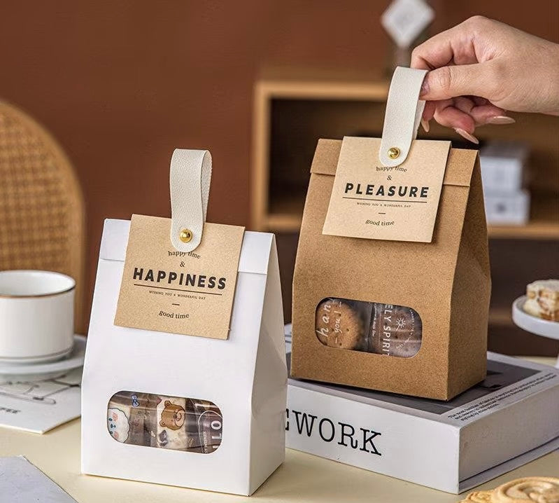 Kraft Paper Cookie Packaging Bag with Window | Bakery Gift Bag with Custom Header Card