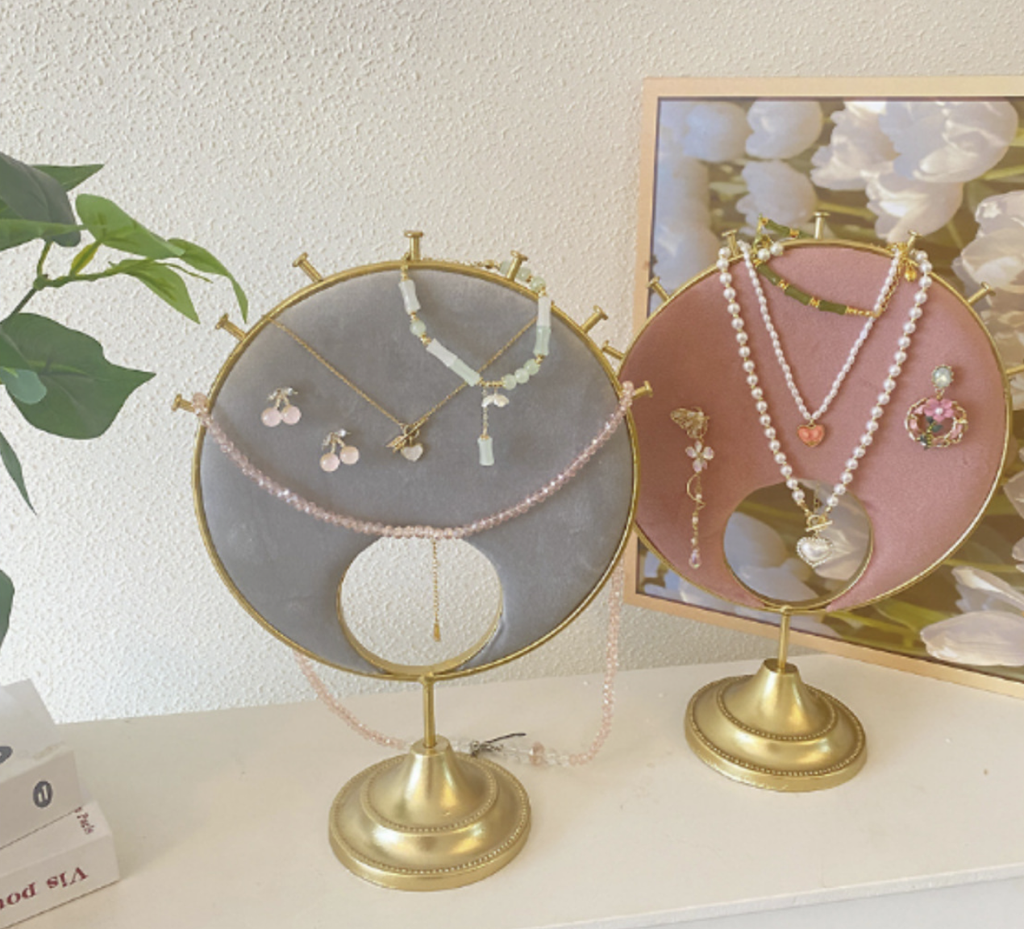 Pink Velvet Jewelry Display Set – Necklace Bust, Bracelet Stand & Multi-Function Organizer