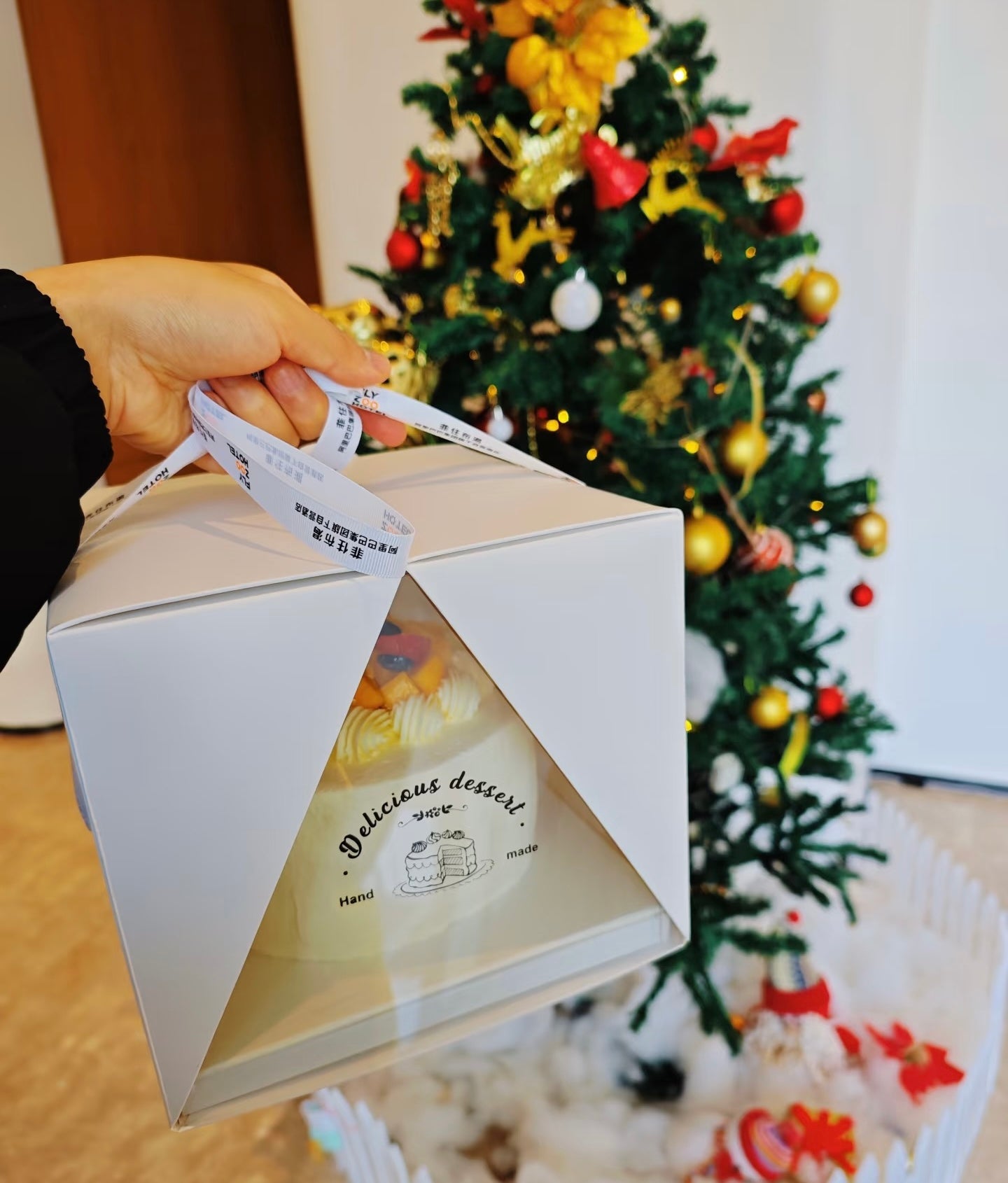 Double Door Cake Box Clear Window Bakery Packaging Box with Ribbon for 4 6 8 Inch Cakes