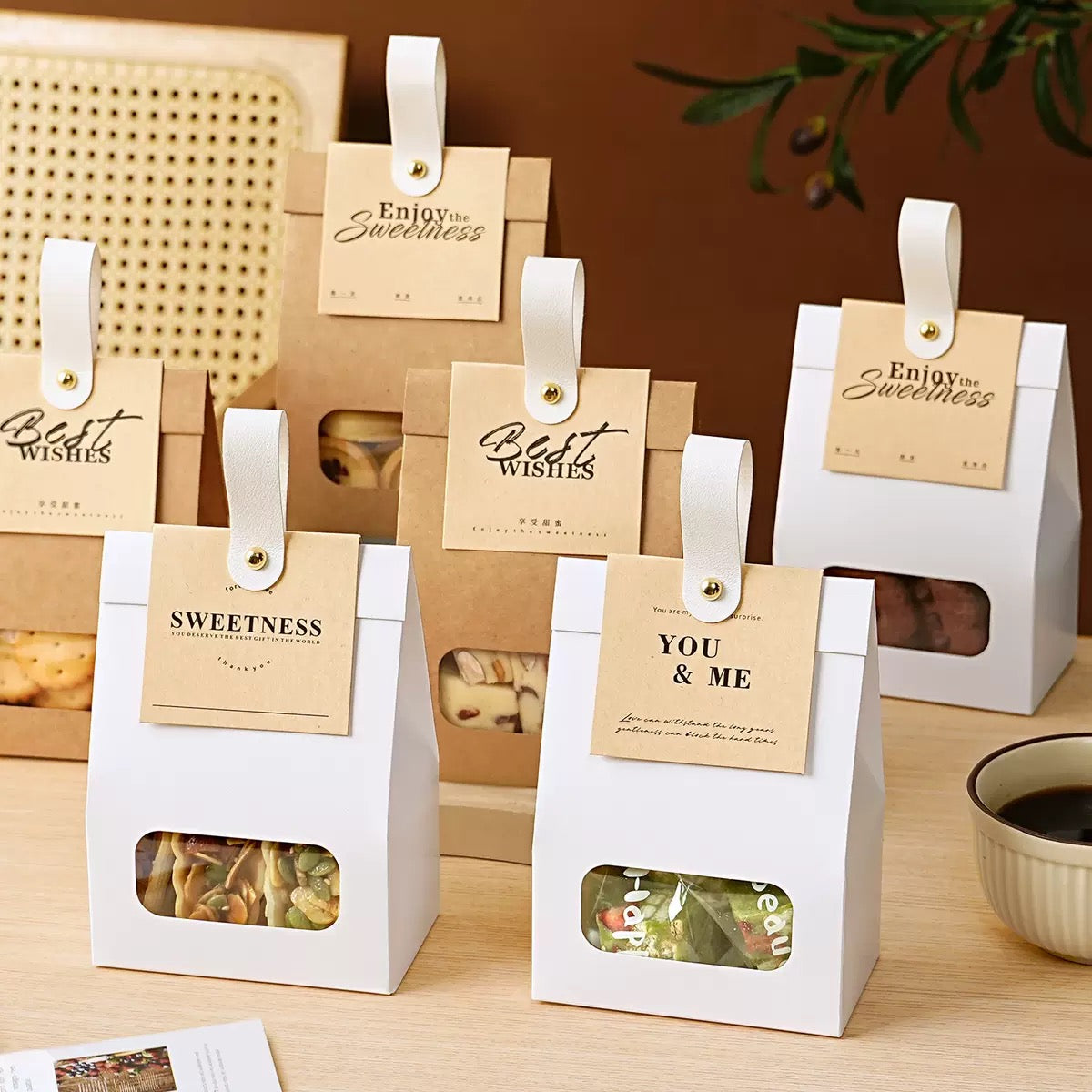 Kraft Paper Cookie Packaging Bag with Window | Bakery Gift Bag with Custom Header Card